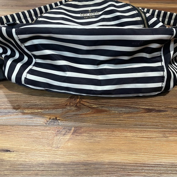 Kate Spade New York Watson Lane Hartley Nylon Backpack Black White Striped Gold - Picture 10 of 13